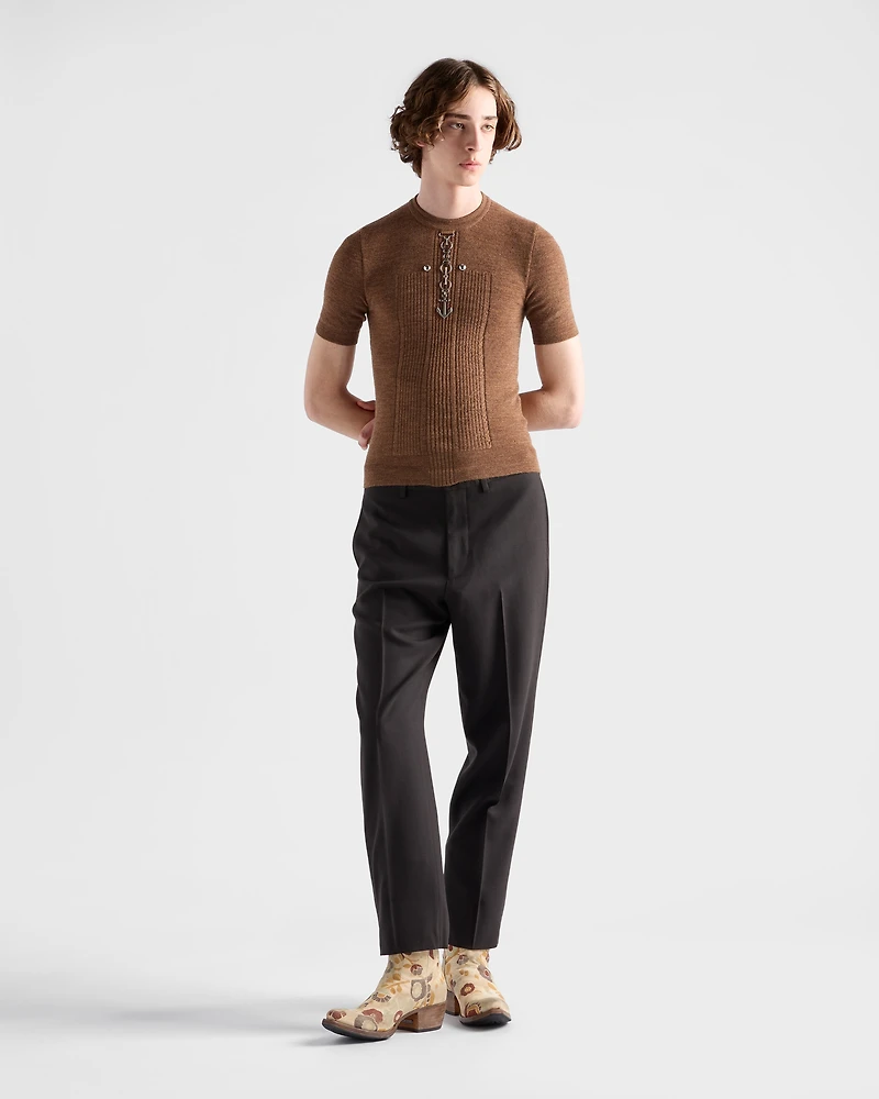 Wool crew-neck sweater with studs