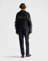 Wool crew-neck sweater with fringe and studs