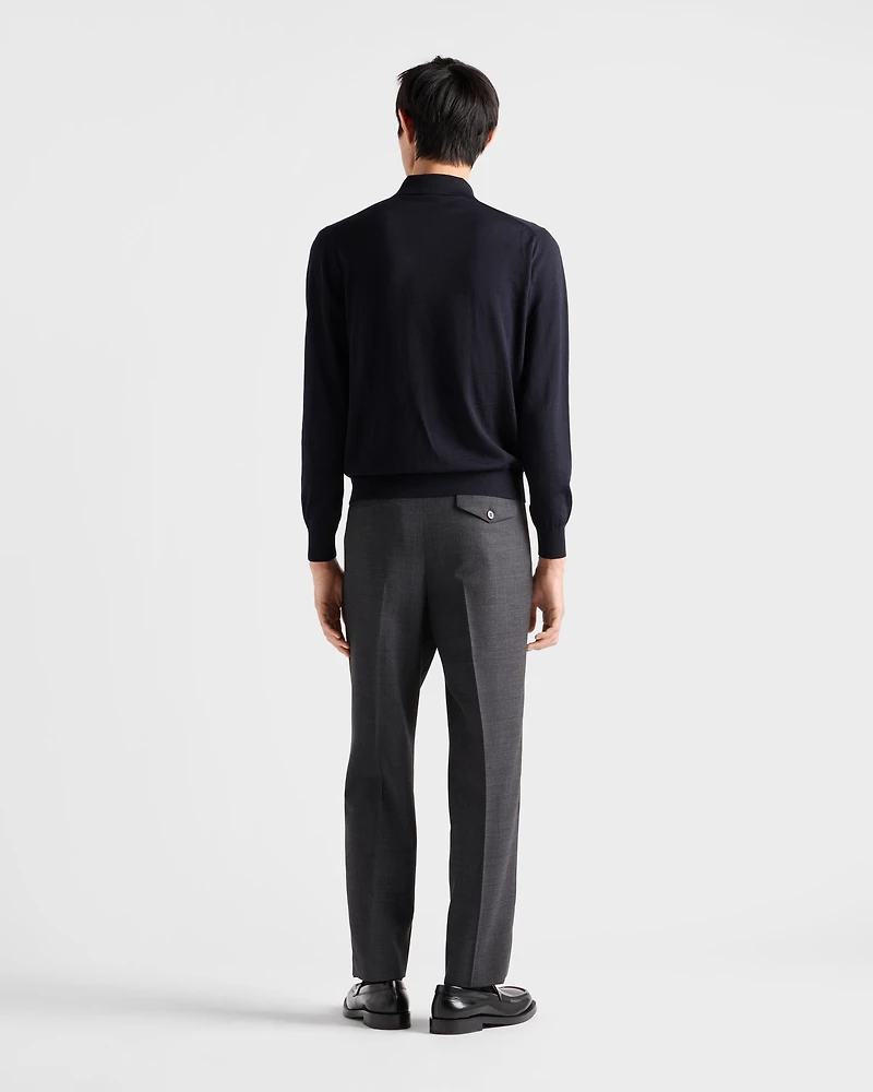 Long-sleeved superfine wool polo sweater