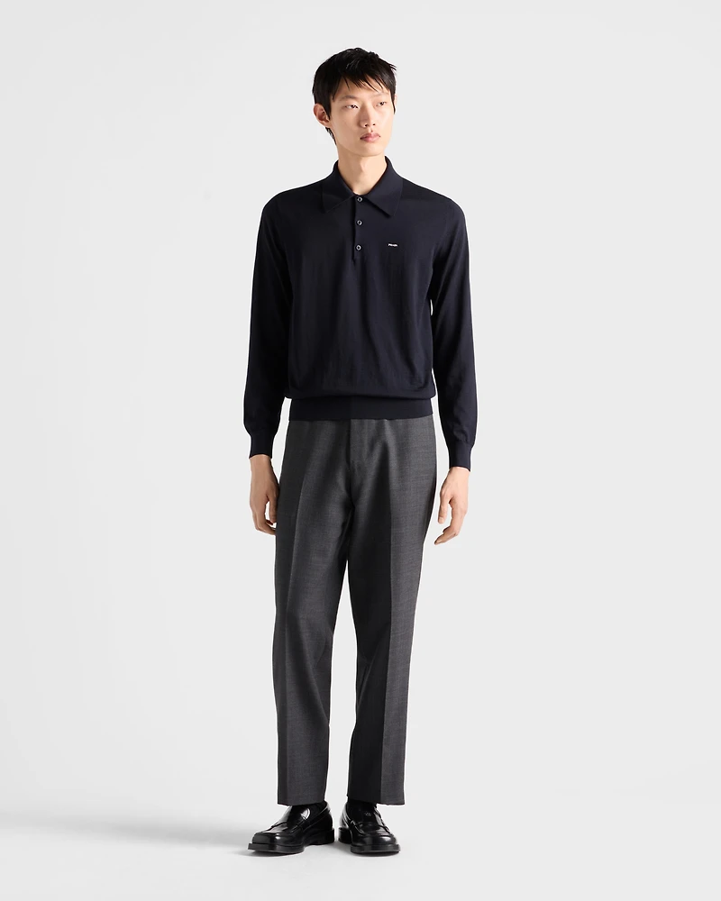 Long-sleeved superfine wool polo sweater