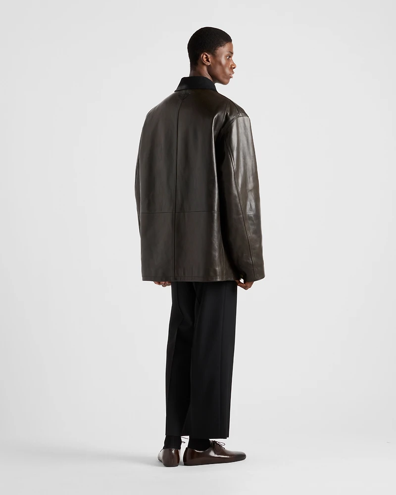 Leather and shearling caban jacket