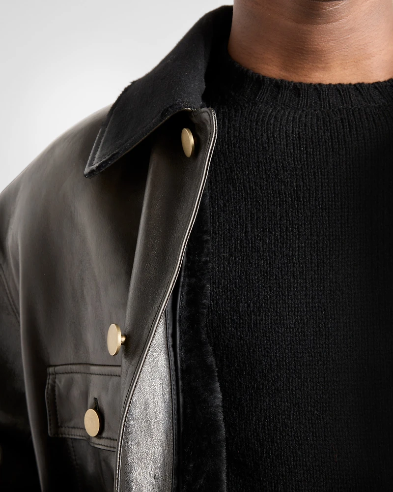 Leather and shearling caban jacket