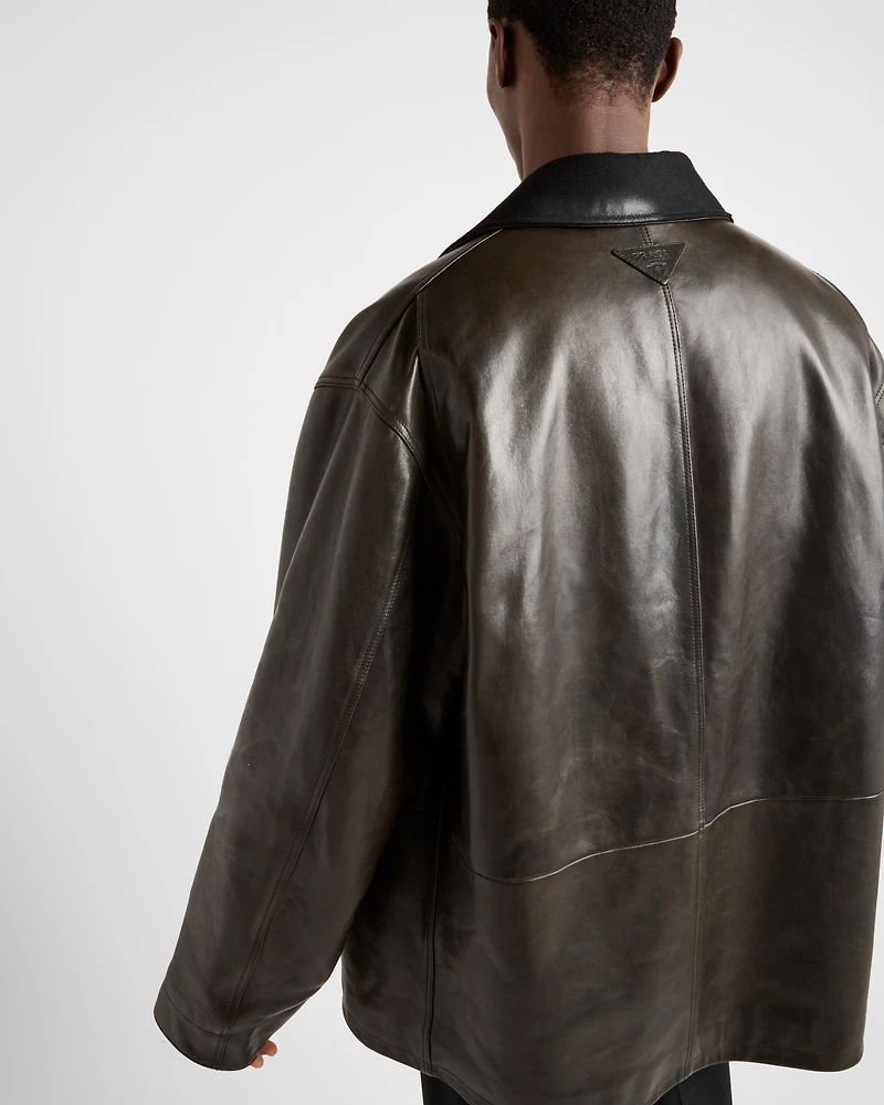 Leather and shearling caban jacket