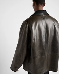 Leather and shearling caban jacket