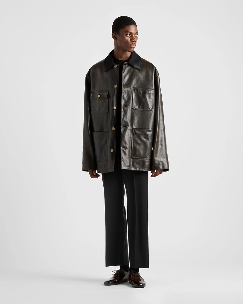 Leather and shearling caban jacket