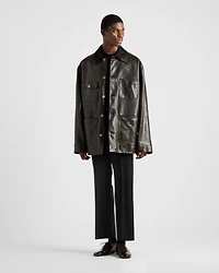 Leather and shearling caban jacket