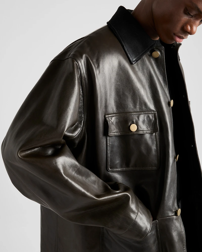 Leather and shearling caban jacket