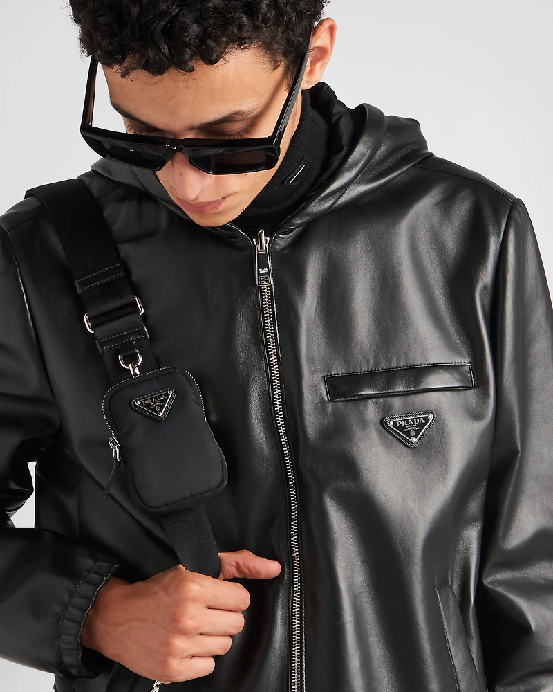 Reversible nappa and Re-Nylon blouson jacket