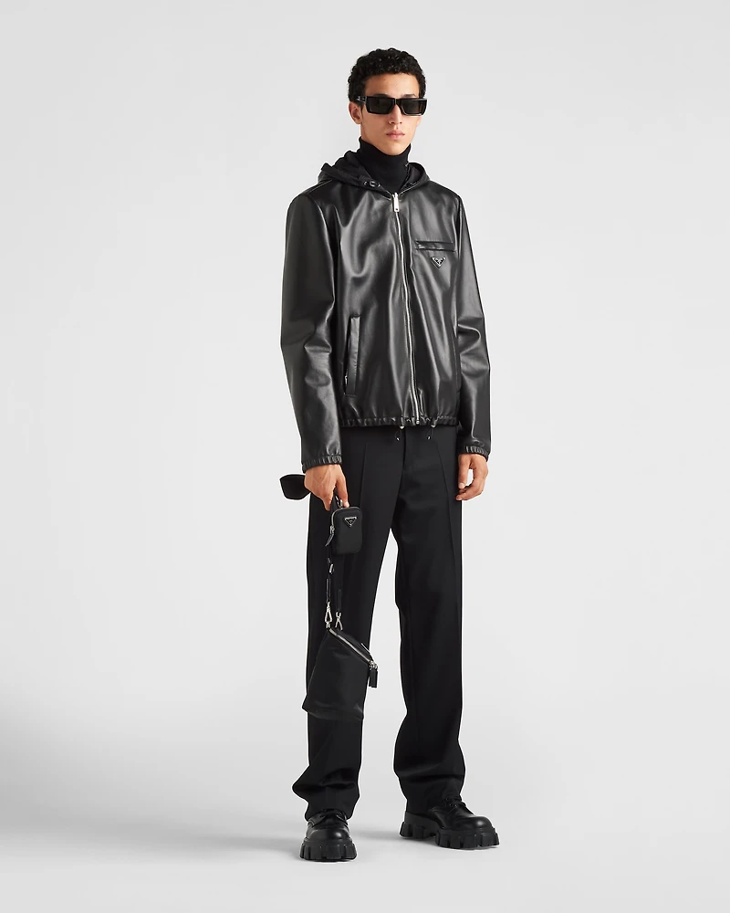 Reversible nappa and Re-Nylon blouson jacket