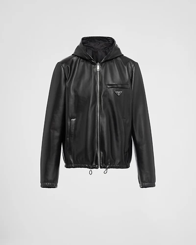Reversible nappa and Re-Nylon blouson jacket