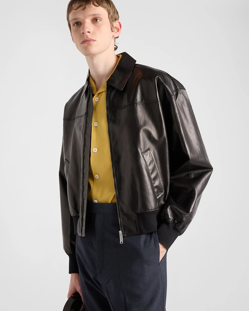 Leather bomber jacket