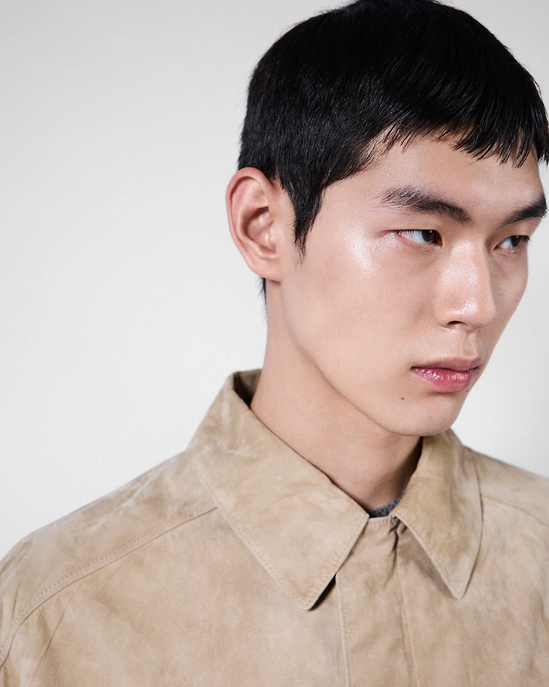 Suede and cotton bomber jacket