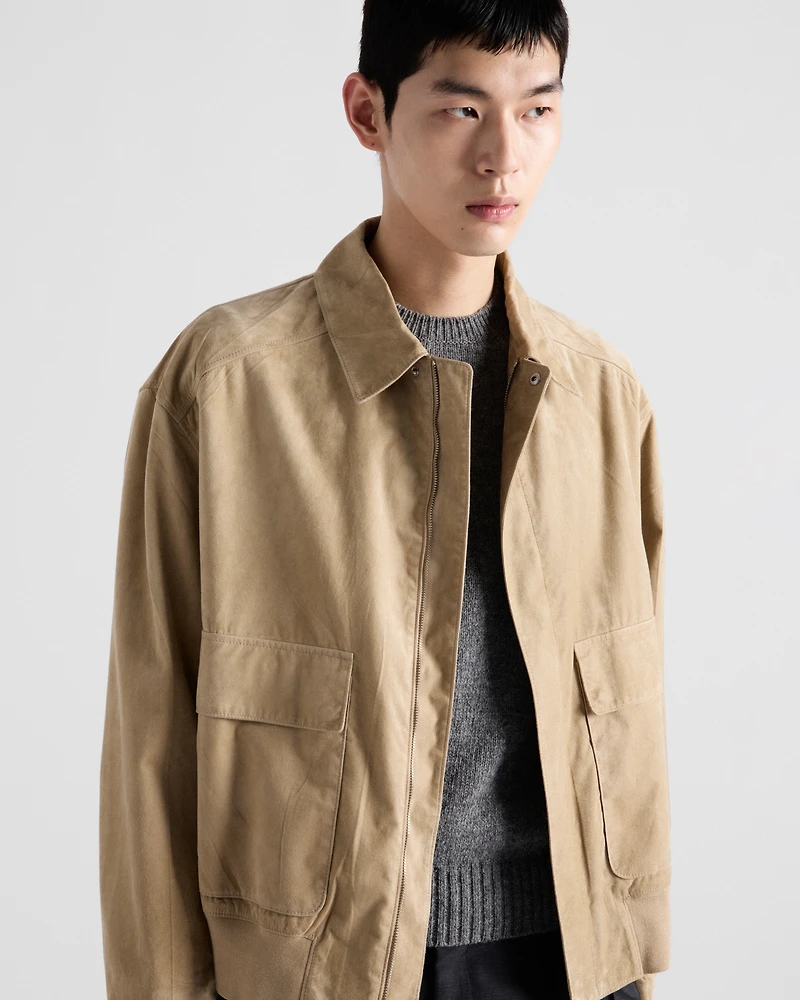 Suede and cotton bomber jacket