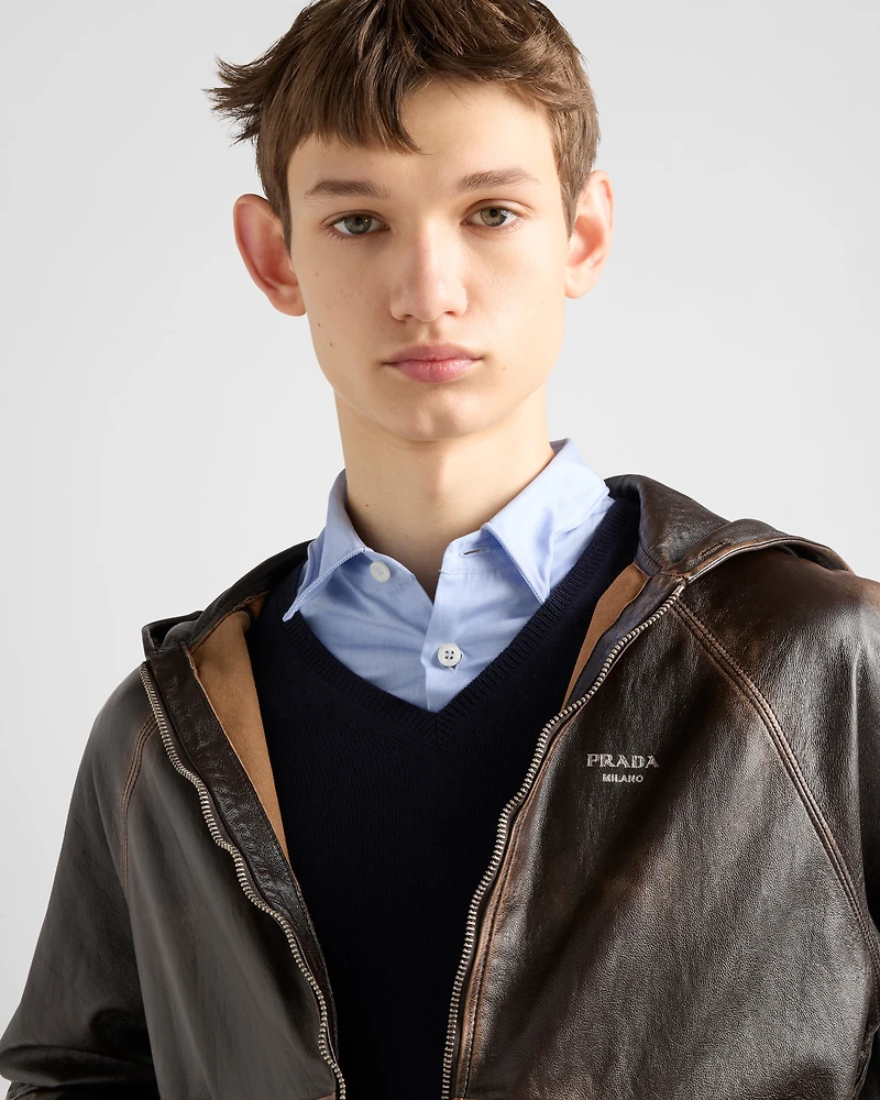 Nappa leather hoodie jacket
