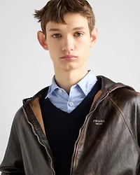 Nappa leather hoodie jacket