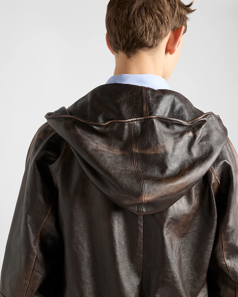 Nappa leather hoodie jacket