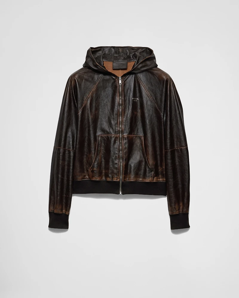 Nappa leather hoodie jacket