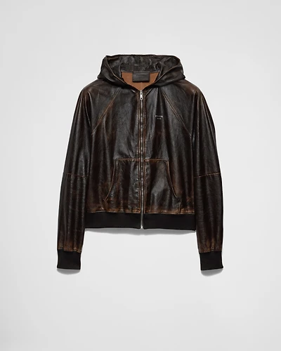 Nappa leather hoodie jacket