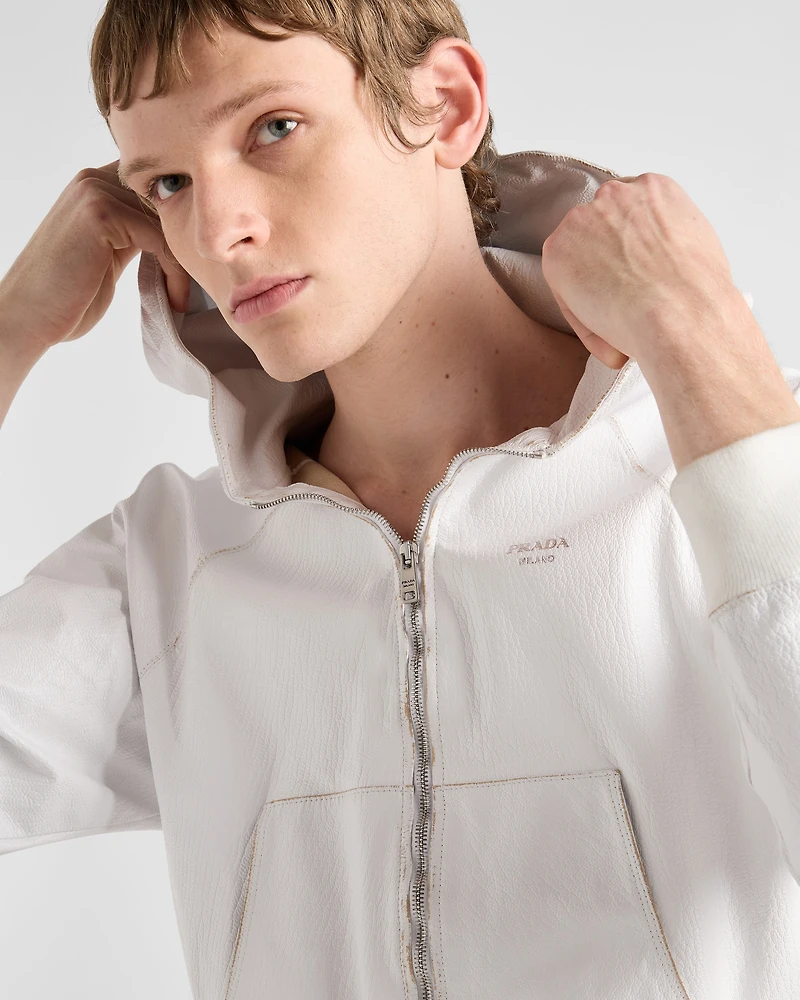 Leather zipper hoodie