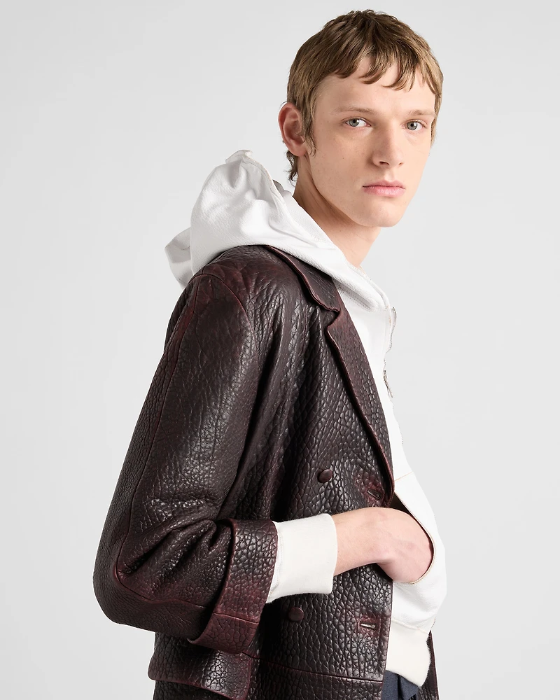 Leather zipper hoodie
