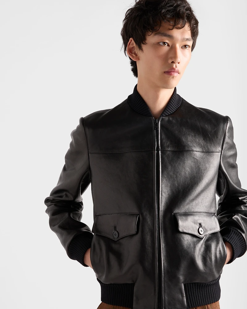 Leather bomber jacket