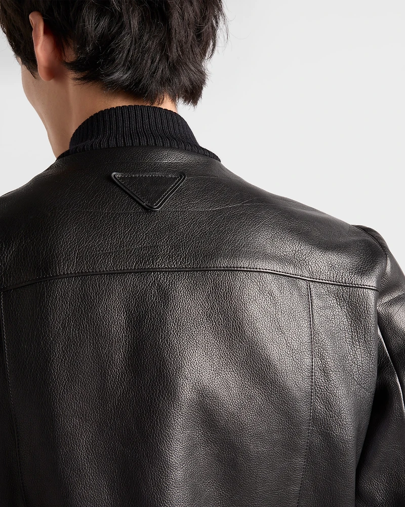 Leather bomber jacket