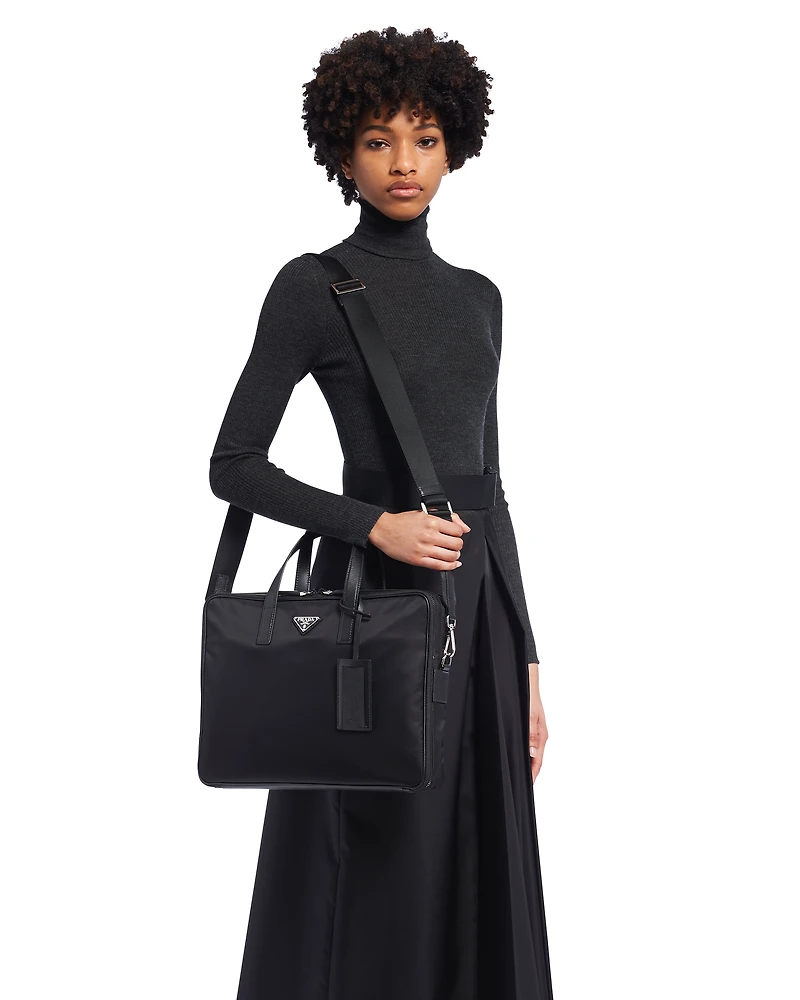 Re-Nylon and Saffiano leather briefcase