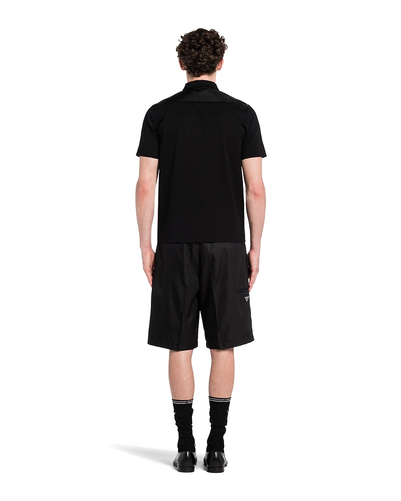 Stretch cotton polo shirt with Re-Nylon details