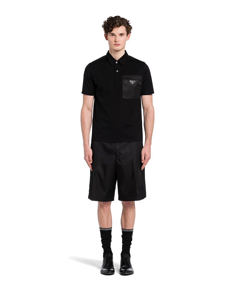 Stretch cotton polo shirt with Re-Nylon details
