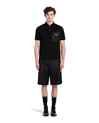 Stretch cotton polo shirt with Re-Nylon details