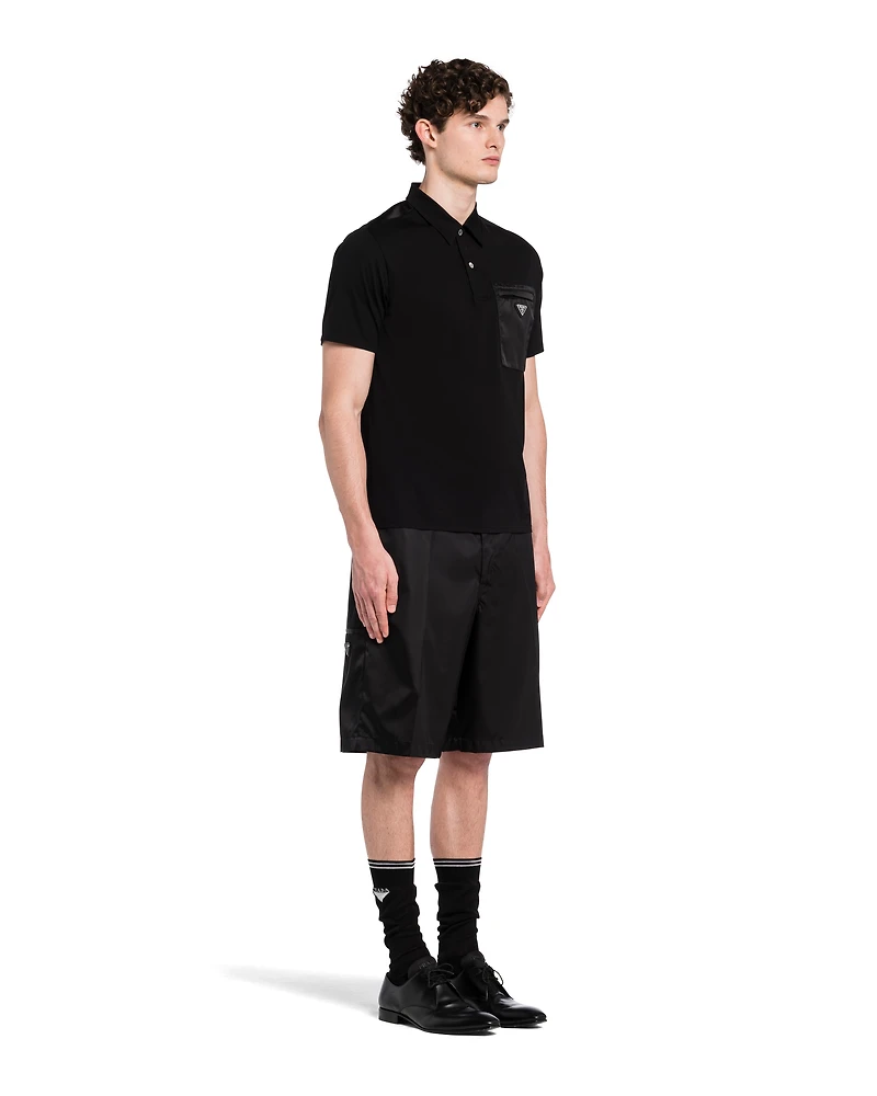 Stretch cotton polo shirt with Re-Nylon details