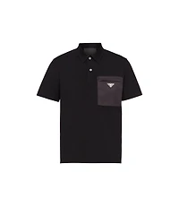 Stretch cotton polo shirt with Re-Nylon details