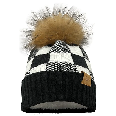 Black plaid beanie for women