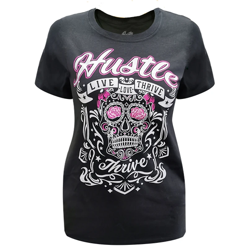 Black t-shirt Hustle and thrive for women