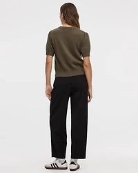 Short-Balloon-Sleeve Crew-Neck Cardigan
