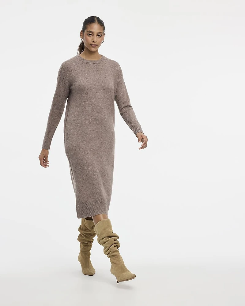 PlushSoft Crew-Neck Midi Sweater Dress