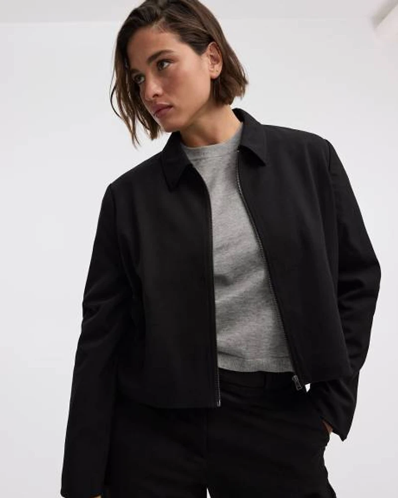 Cropped Jacket with Shirt Collar