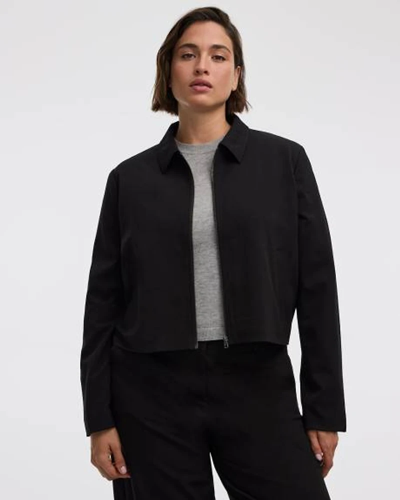Cropped Jacket with Shirt Collar