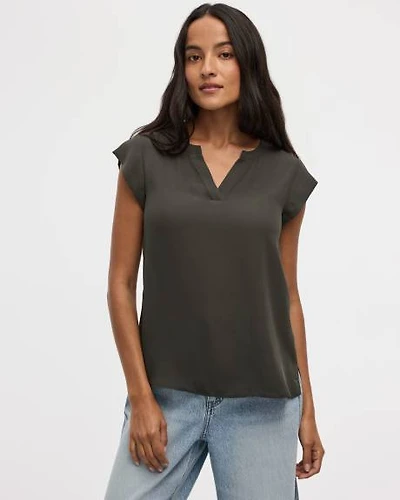 Cap Sleeve Split Neck Blouse