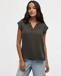 Cap Sleeve Split Neck Blouse