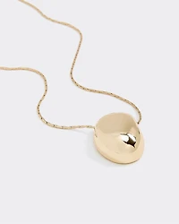 Long Necklace with Oval Metal Pendant