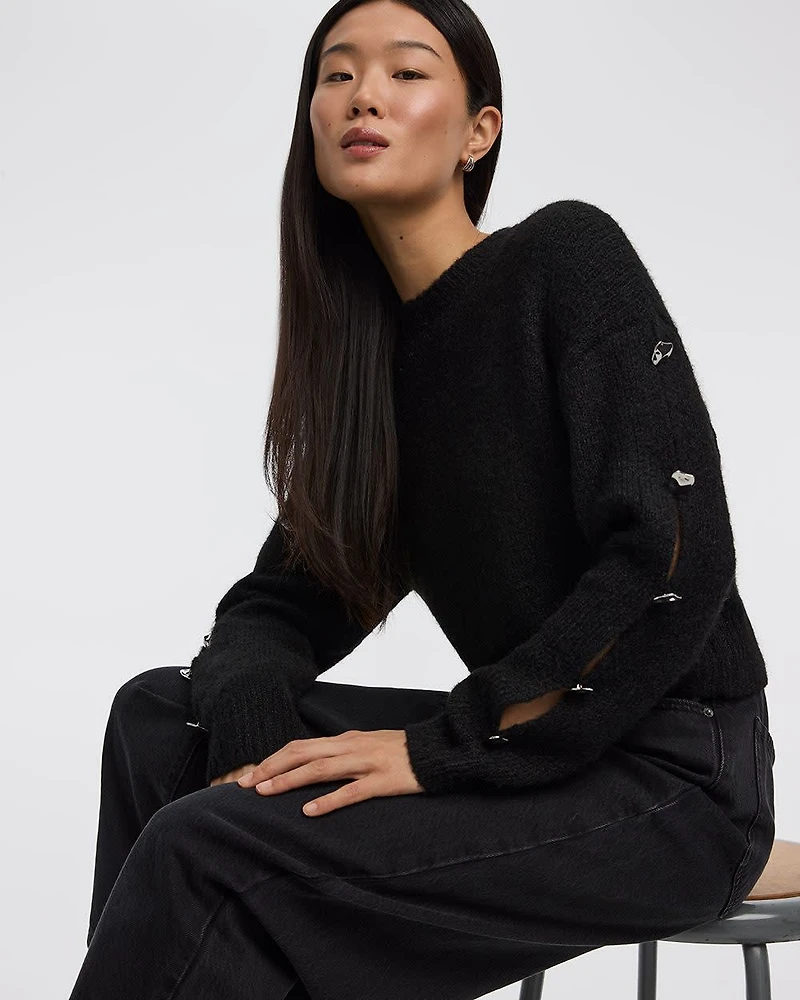 Long-Sleeve Boat-Neck Sweater with Jewelled Details