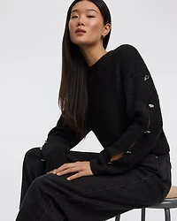 Long-Sleeve Boat-Neck Sweater with Jewelled Details