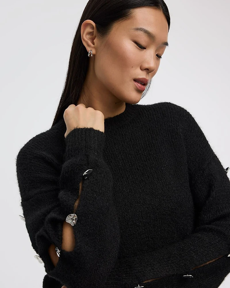 Long-Sleeve Boat-Neck Sweater with Jewelled Details
