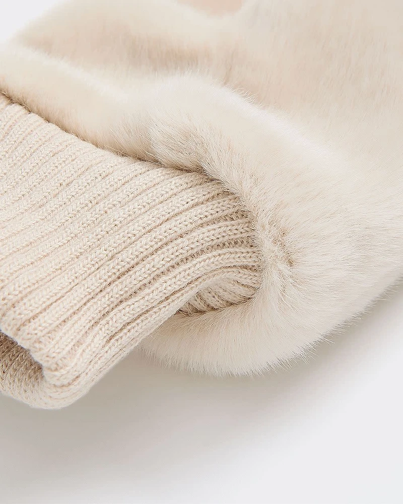 Faux Fur Mitts with Knit Cuffs