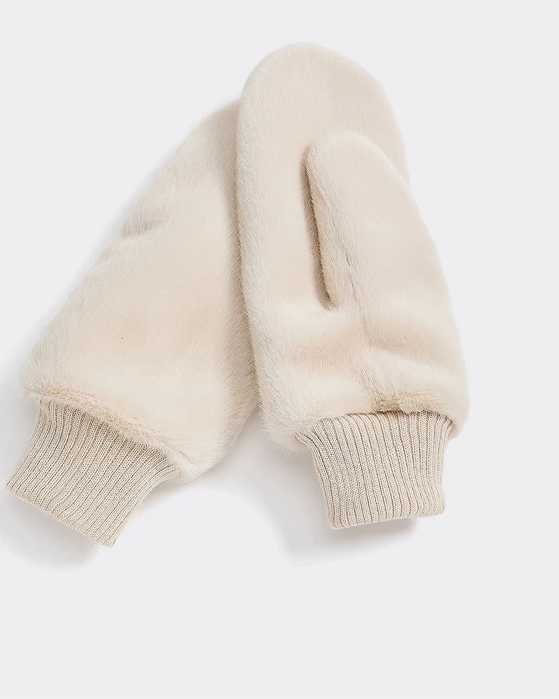 Faux Fur Mitts with Knit Cuffs
