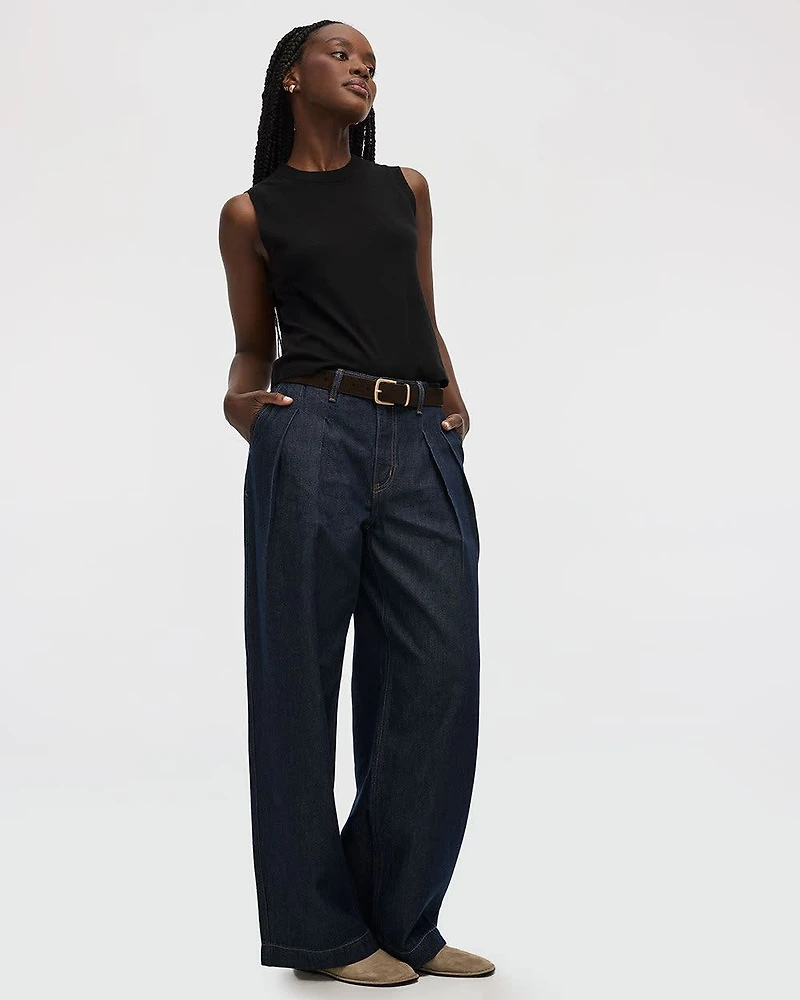 Wide-Leg High-Rise Jean with Pleats