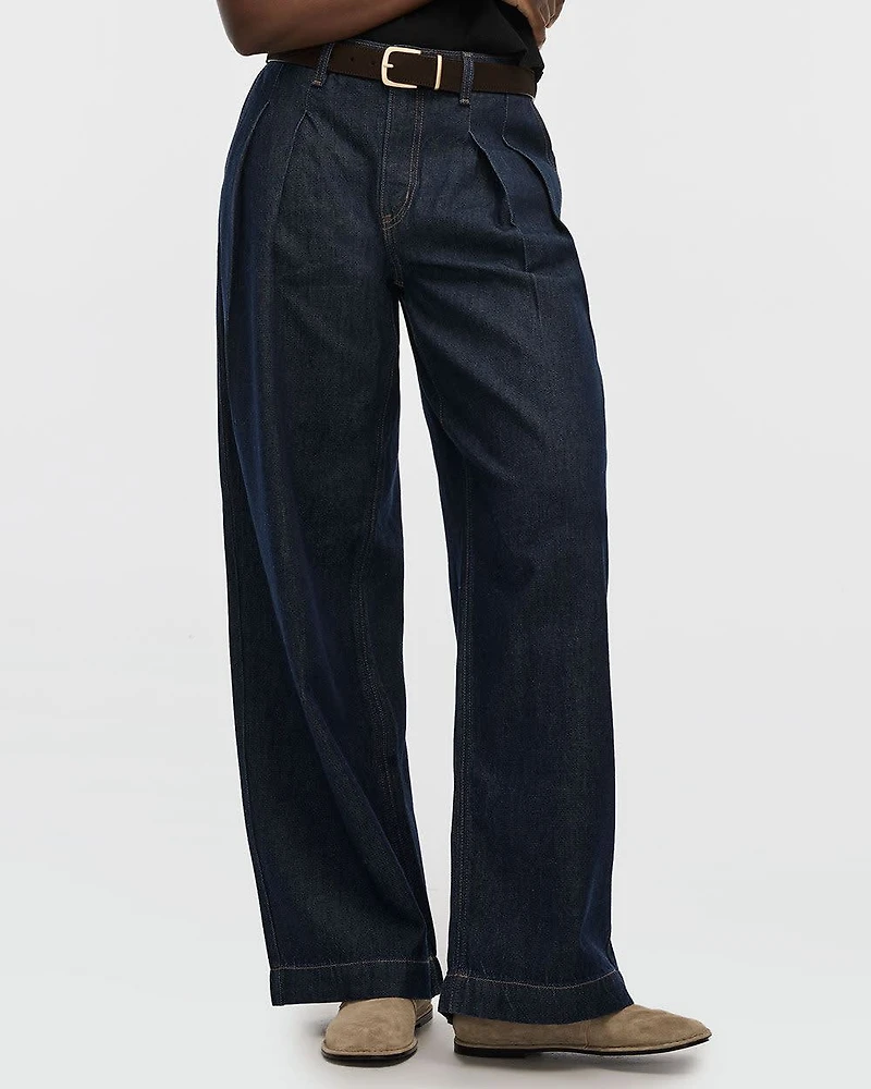 Wide-Leg High-Rise Jean with Pleats
