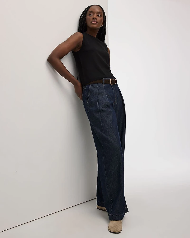 Wide-Leg High-Rise Jean with Pleats