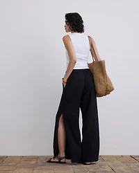 Pantalon à enfiler jambe large avec fente et taille haute